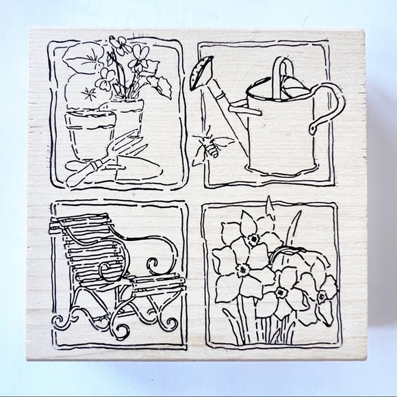 𝅺PRINTWORKS Spring Garden Sampler Wood Mounted Rubber Stamp - Picture 1 of 7